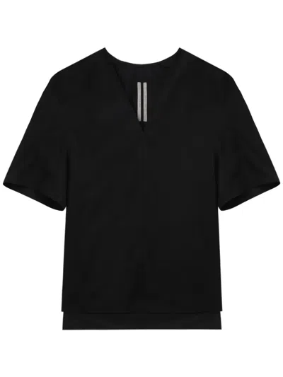 Rick Owens V-neck Relaxed Fit Short Sleeve Top In Black