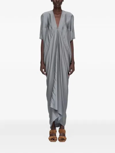 Rick Owens V-neck Draped Maxi Dress In Gray