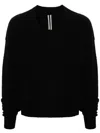 Rick Owens Black Sweater With V Neck And Dropped Shoulders In Wool Blend Man In Black