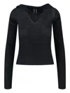 Rick Owens Hooded Top With Short Sleeves And Sheer Fabric In Black