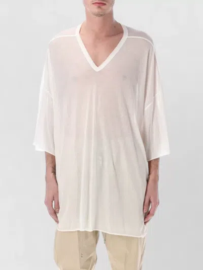 Rick Owens V Neck Jumbo Cotton Jersey T Shirt In White