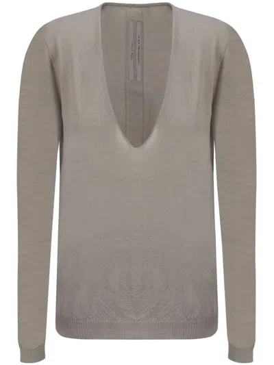 Rick Owens V-neck Knit Pullover In Beige