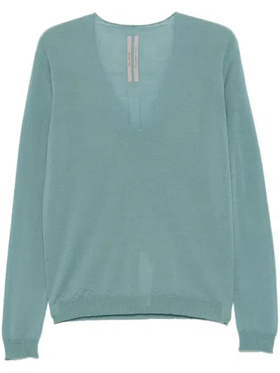 Rick Owens V-neck Knitted Top In Blue