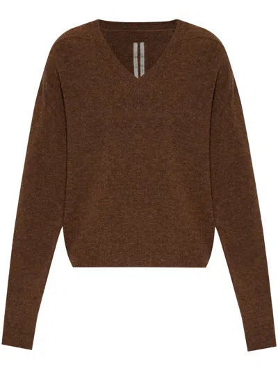 Rick Owens V-neck Long Sleeve Jumper In Brown