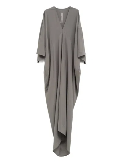 Rick Owens Tommykite Draped Crepe Maxi Dress In Gray