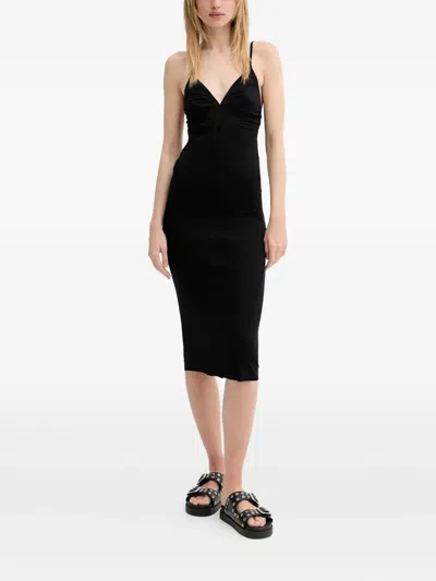 Rick Owens V-neck Midi Dress In Black