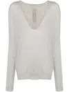 Rick Owens V-neck Pull Virgin Wool Top In Grey