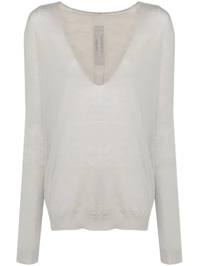 Rick Owens V-neck Pull Virgin Wool Top In Grey