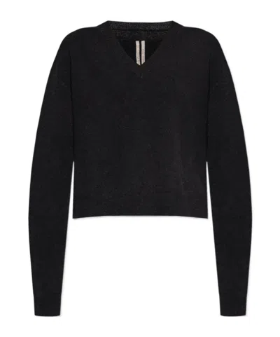Rick Owens V-neck Ribbed Knit Top In Black