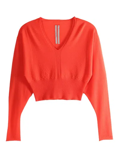 Rick Owens V-neck Ribbed Sweater In Orange