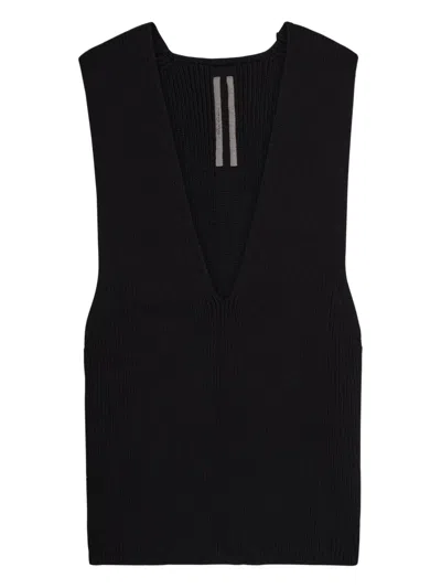 Rick Owens V-neck Ribbed Vest In Black