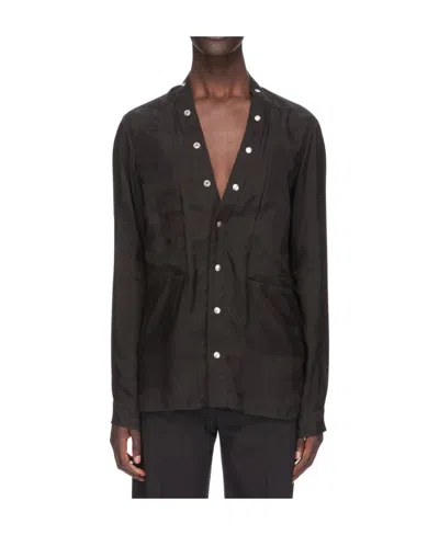 Rick Owens V-neck Satin-finish Shirt In Black