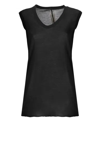 Rick Owens V-neck Sleeveless Cotton Top With Relaxed Fit In Black