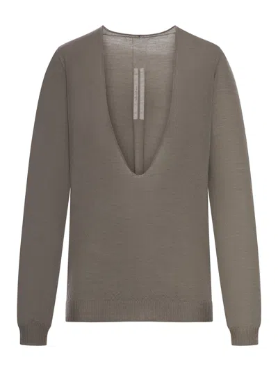 Rick Owens V-neck Sweater In Virgin Wool In Green