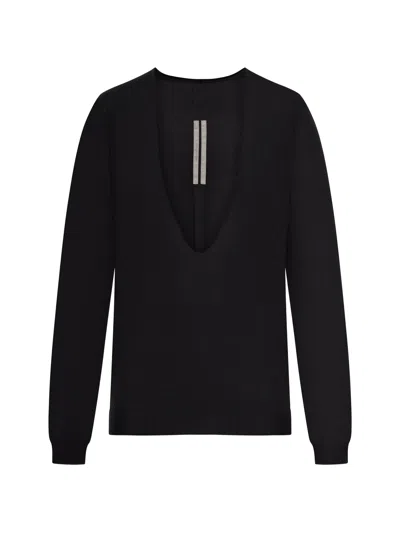 Rick Owens V Neck Sweater With Ribbed Hem And Cuffs - Size S In Black