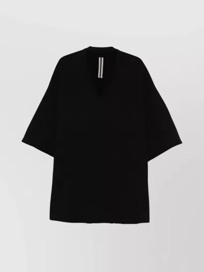 Rick Owens V-neck T-shirt Oversized Raw Edges In Black