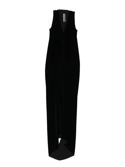 RICK OWENS V-NECK VELVET MAXI DRESS