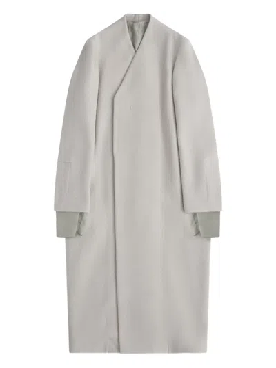 Rick Owens V-neck Wool Coat In Neutral
