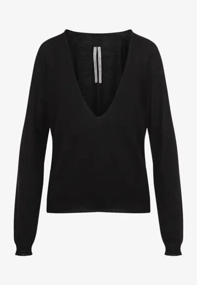 Rick Owens V-neck Wool Sweater In Black