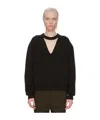 Rick Owens Black V-neck Wool Blend Sweater In Black