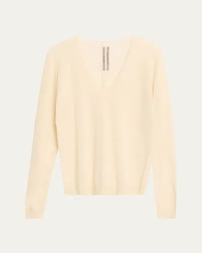 Rick Owens V-neck Wool Sweater In Dinge