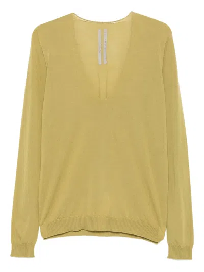 Rick Owens V-neck Wool Sweater In Yellow
