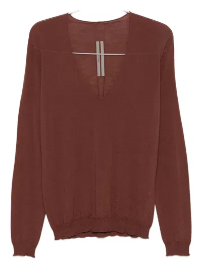 Rick Owens V-neck Wool Top In Brown