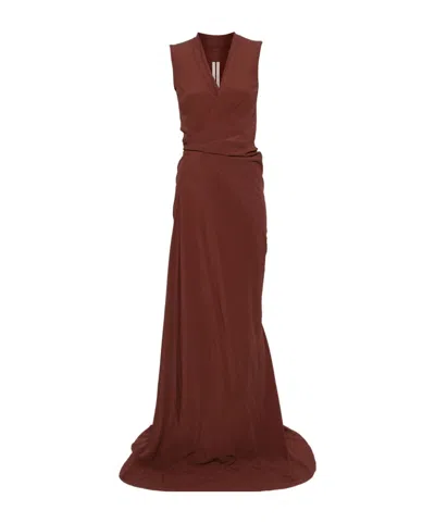 Rick Owens V-neck Wrap Dress In Brown