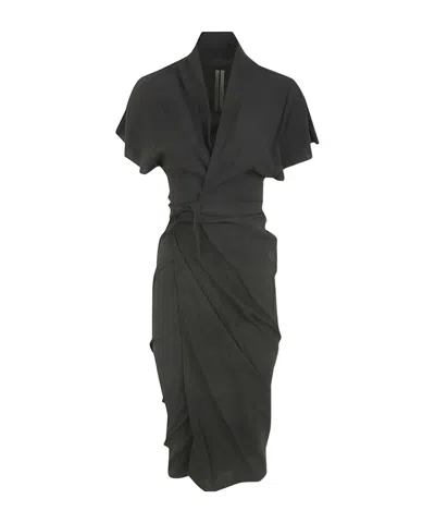 Rick Owens V-neck Wrap Midi Dress In Black