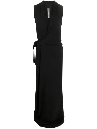 Rick Owens V-neck Wrap Sleeveless Gown In Black