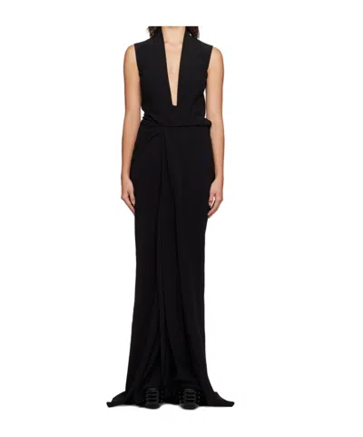 Rick Owens V-neck Wrap Sleeveless Gown In Black