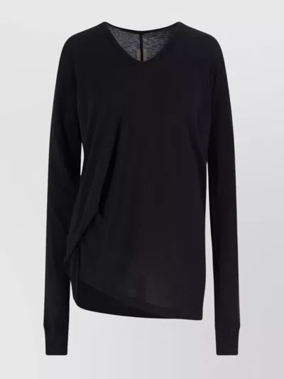 Rick Owens V-neckline Long Sleeves Asymmetric Hem Soft Texture In Black