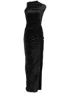 Rick Owens Svita Asymmetric Ruched Velvet Maxi Dress In Black