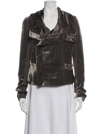 Pre-owned Rick Owens Velvet Biker Jacket In Green