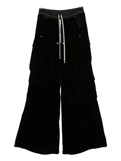 Rick Owens Cargo Belted Wide-leg Trousers With Satin Finish In Black
