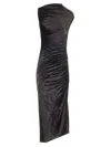 Rick Owens Svita Asymmetric Ruched Velvet Maxi Dress In Black