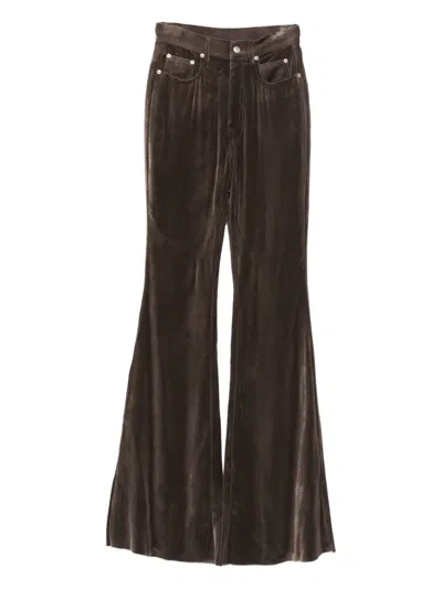 Rick Owens Velvet Flared Trousers In Brown