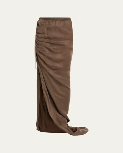Rick Owens Velvet Maxi Skirt In Dark Dust