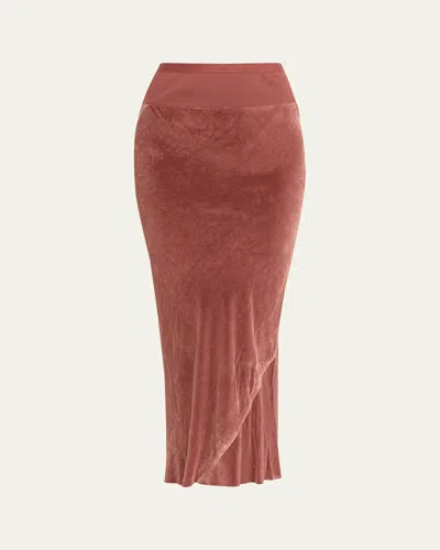 Rick Owens Velvet Midi Skirt In Pink