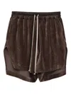 Rick Owens Velvet Side-split Shorts In Brown