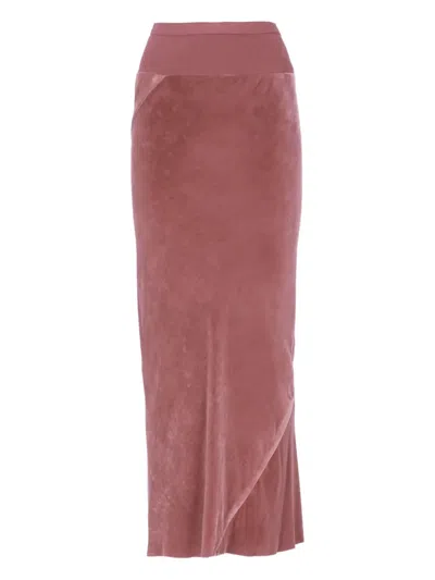 Rick Owens Midi Length Draped Velvet Skirt In Pink