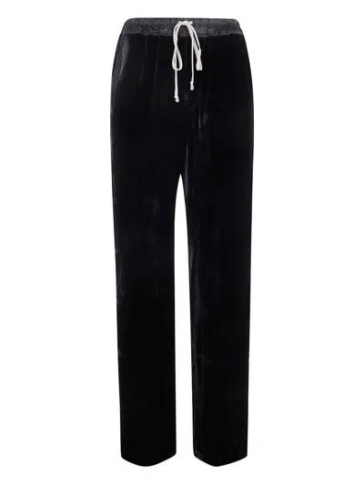 Rick Owens Velvet Trousers With Drawstring Closure In Black