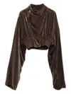 Rick Owens Velvet Zip-front Cropped Jacket In Brown