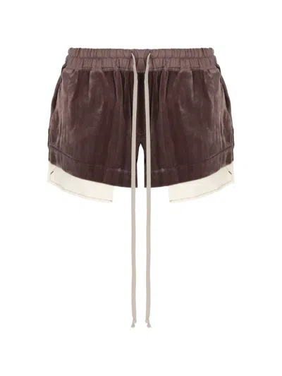 Rick Owens Velvet-effect Layered Shorts In Grau