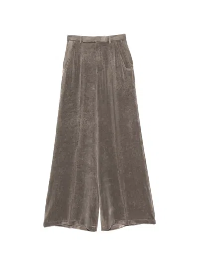 Rick Owens Wide Tailored Pants In Viscose Silk Blend In Brown