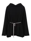 Rick Owens Hooded Tunic Mini Dress With Adjustable Waist In Black