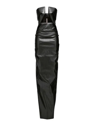 Rick Owens Prong Gown Denim Black Cotton Long Dress