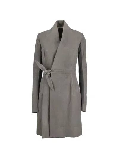Pre-owned Rick Owens Vintage 2009 V-neck Belted Coat In Gray