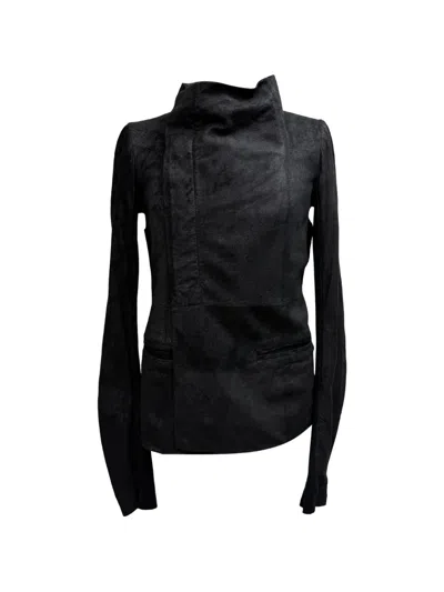 Pre-owned Rick Owens Vintage 2021 Brushed Funnel-neck Jacket In Black