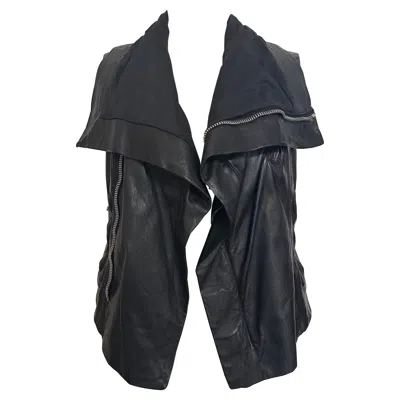 Pre-owned Rick Owens Vintage Buttery Lamb Leather Biker Vest Black Us 4 Y2k Funnel Neck